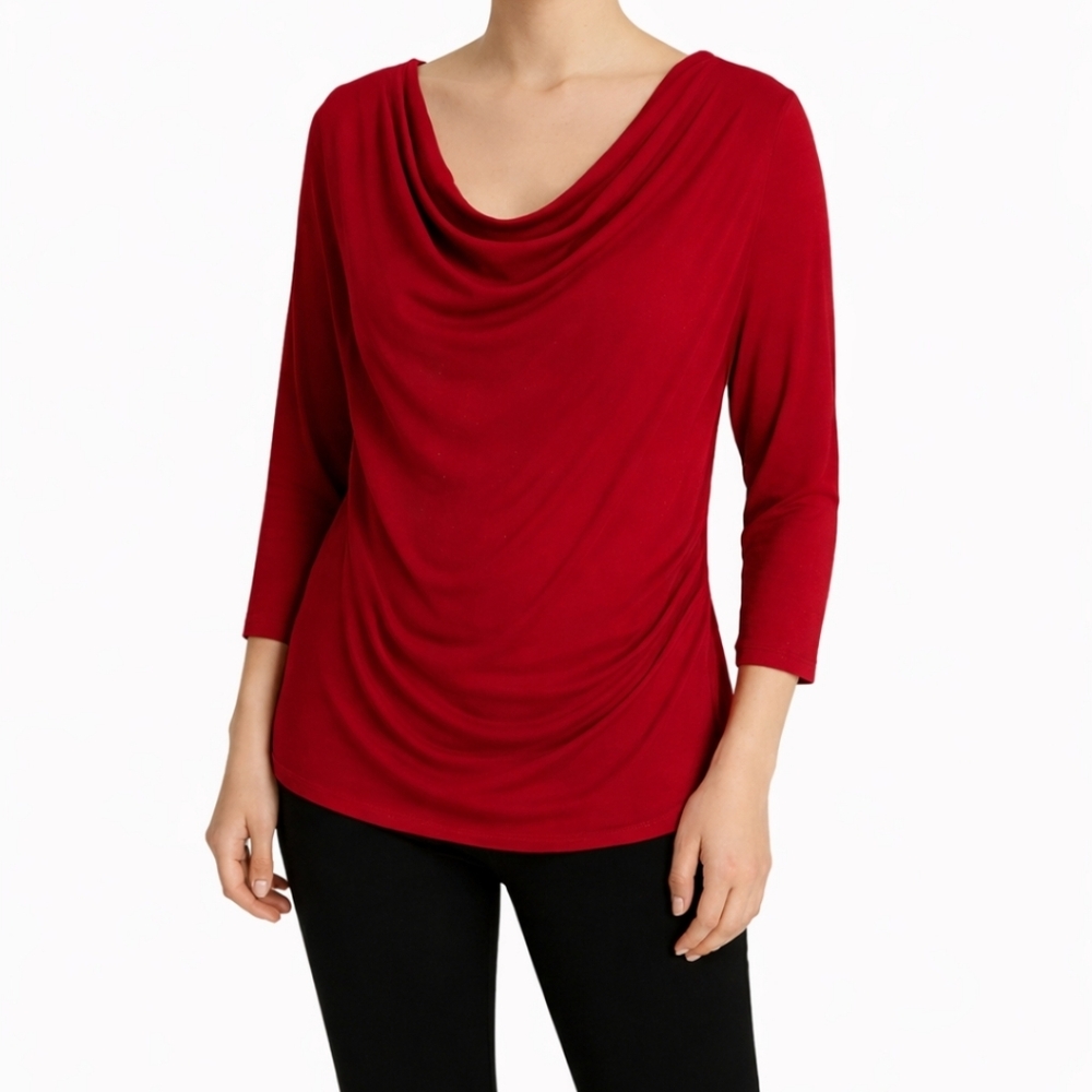 Red Draped Plus Size Tunic Top With Gold Stud Detail Sz 3X No Brand Tag